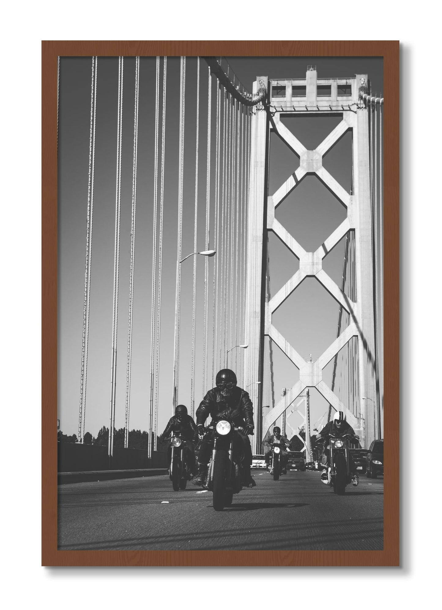 Framed photograph of Bay Bridge Boys by Dylan Ozanich, Walnut frame, Full Bleed