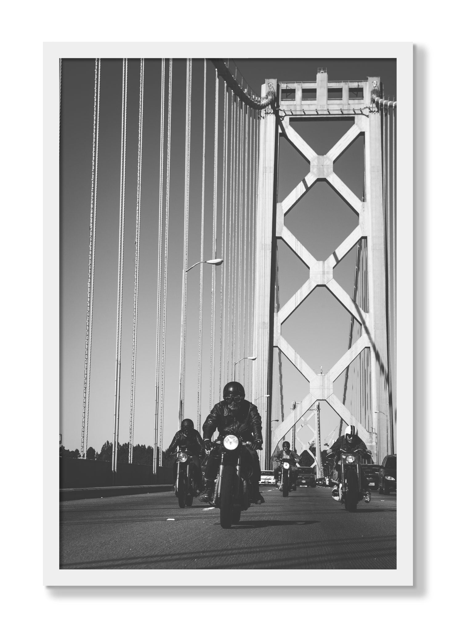 Framed photograph of Bay Bridge Boys by Dylan Ozanich, White frame, Full Bleed