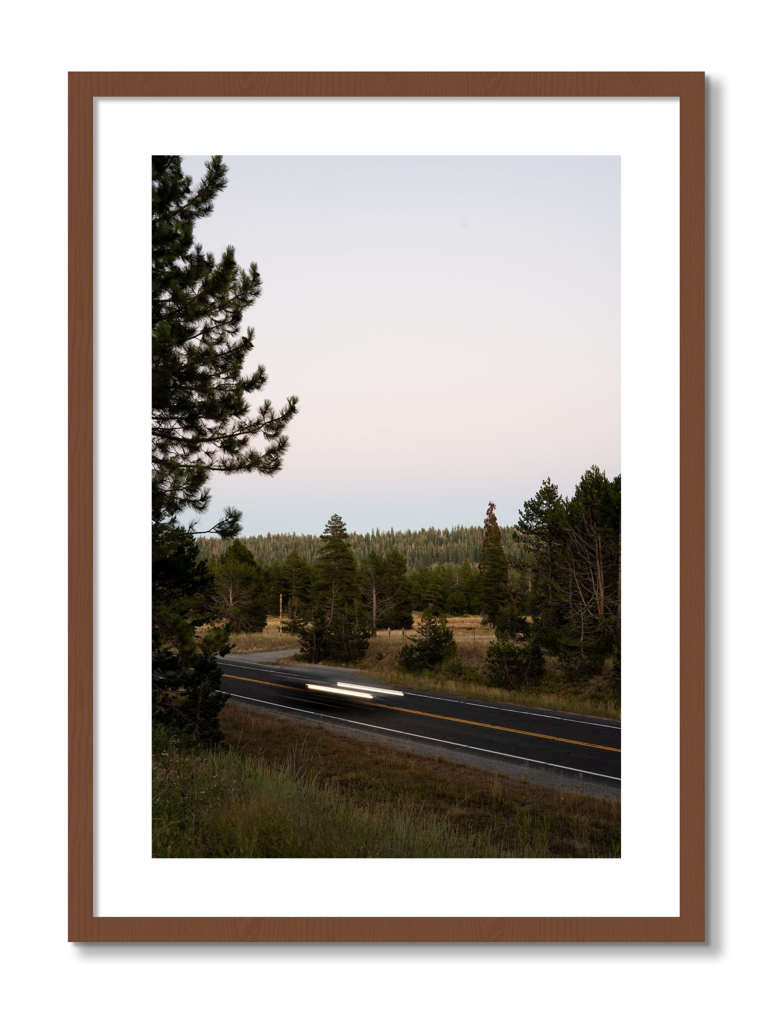 Framed photograph of Bear Valleytif by Dylan Ozanich, Walnut frame, Borders