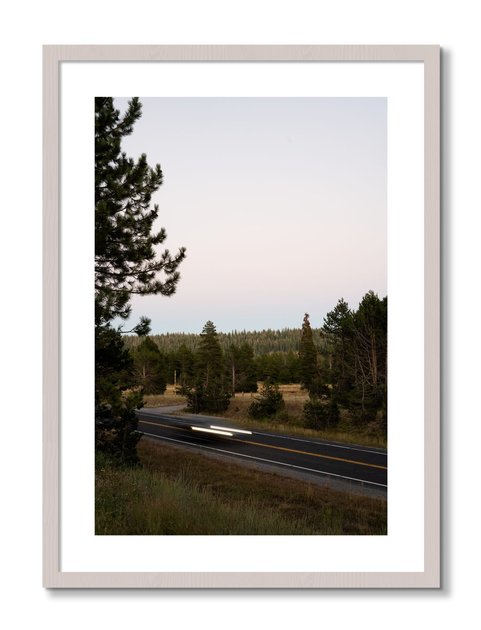Framed photograph of Bear Valleytif by Dylan Ozanich, White Maple frame, Borders