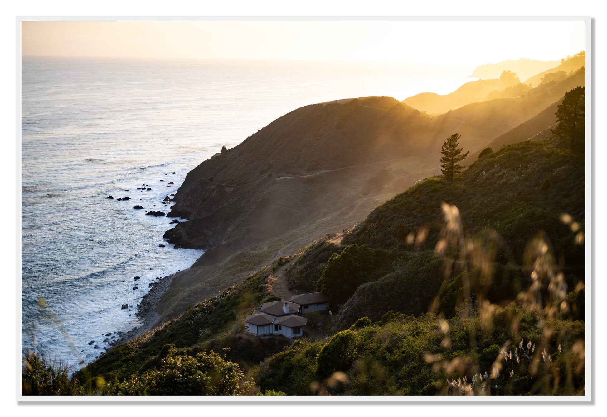 Big Sur Sunset by Dylan Ozanich, 48×72 Full Bleed Print in a White frame