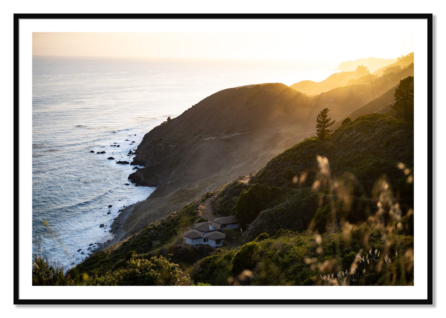 Framed photograph of Big Sur Sunset by Dylan Ozanich, Black frame, Borders