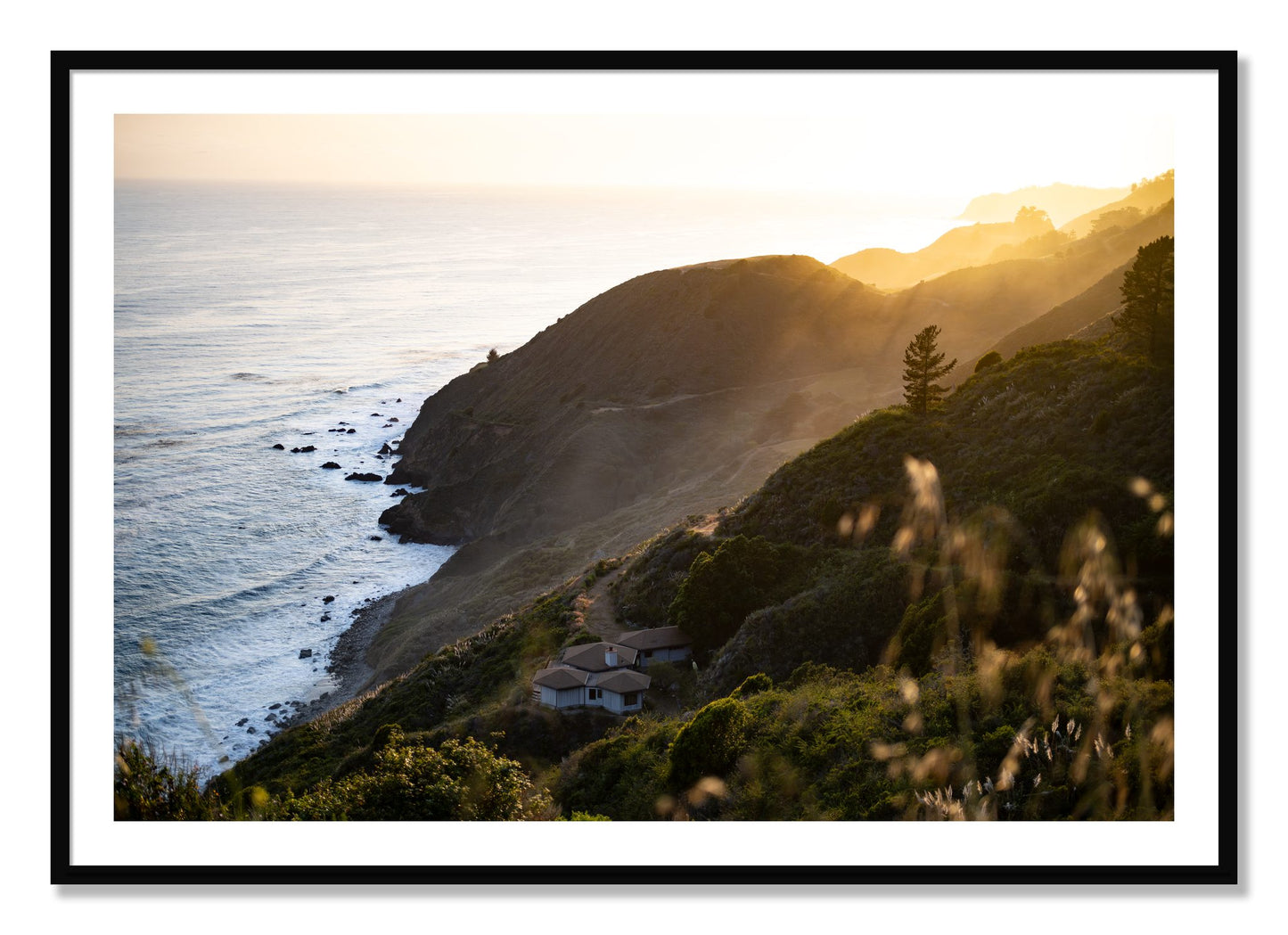 Framed photograph of Big Sur Sunset by Dylan Ozanich, Black frame, Borders