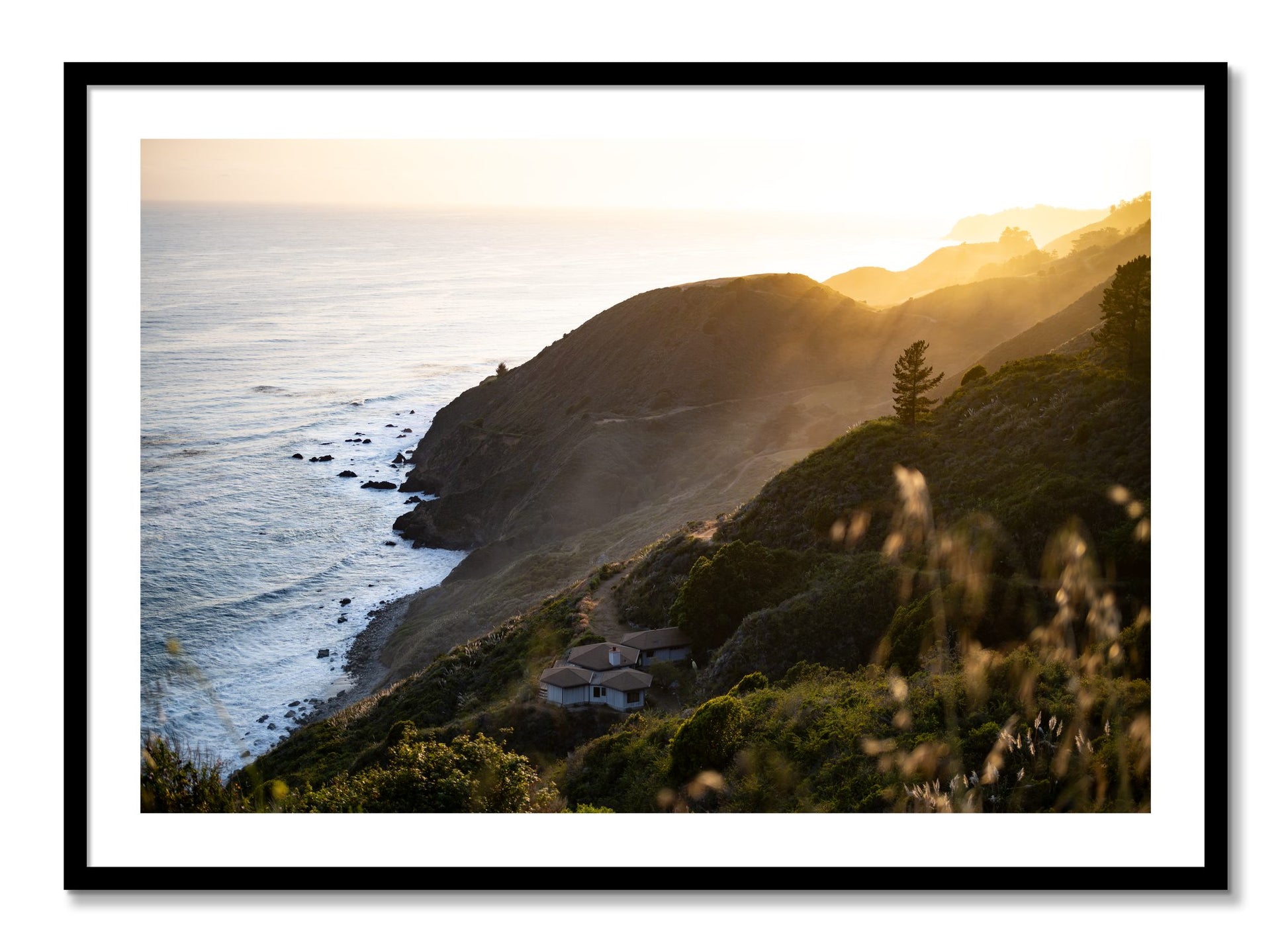 Framed photograph of Big Sur Sunset by Dylan Ozanich, Black frame, Borders