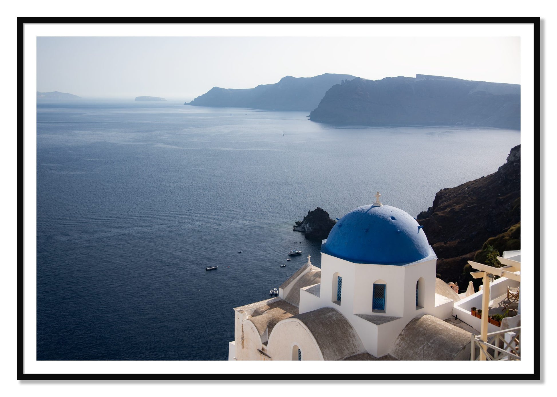 Blue Cap by Dylan Ozanich, 48×72 print with a White Border in a Black frame