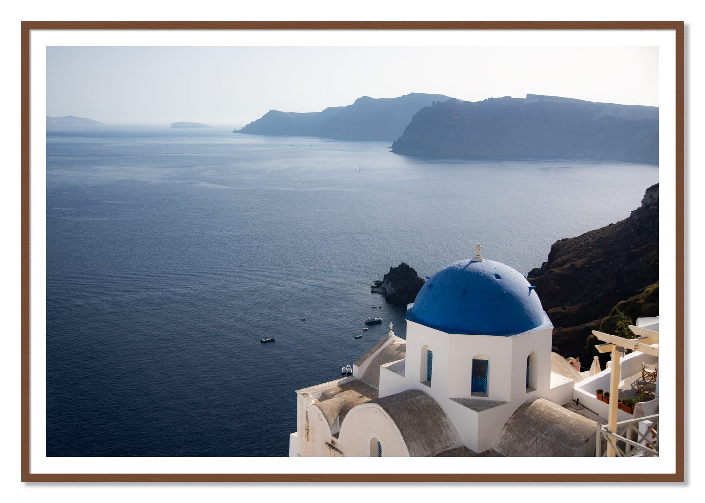 Blue Cap by Dylan Ozanich, 48×72 print with a White Border in a Walnut frame