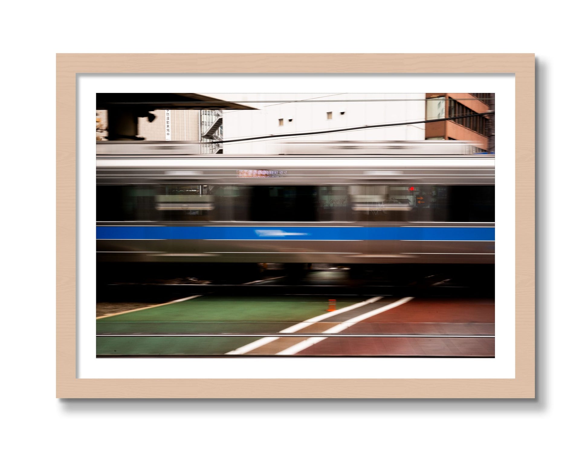 Framed photograph of Blurred Colors by Dylan Ozanich, Maple frame, Borders