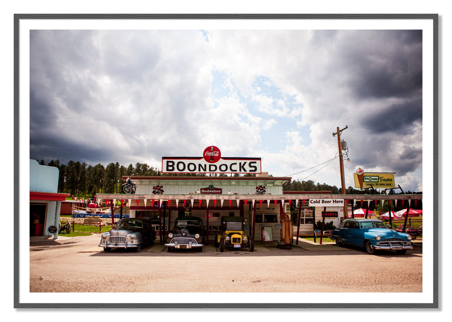 Boondocks by Dylan Ozanich, 48×72 print with a White Border in a Grey frame