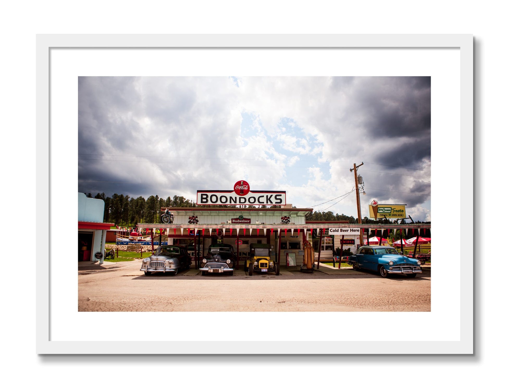 Framed photograph of Boondocks by Dylan Ozanich, White frame, Borders