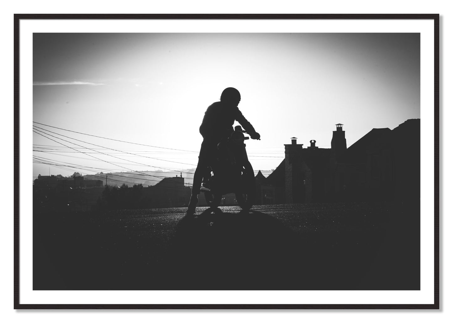 Framed photograph of Cafe Racer by Dylan Ozanich, Black Walnut frame, Borders