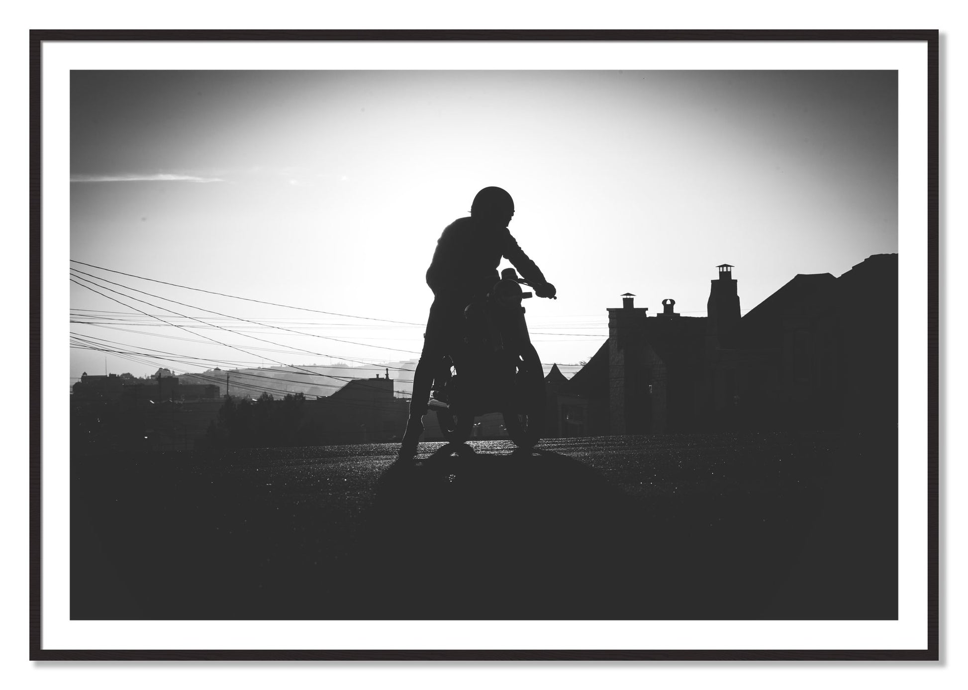 Framed photograph of Cafe Racer by Dylan Ozanich, Black Walnut frame, Borders