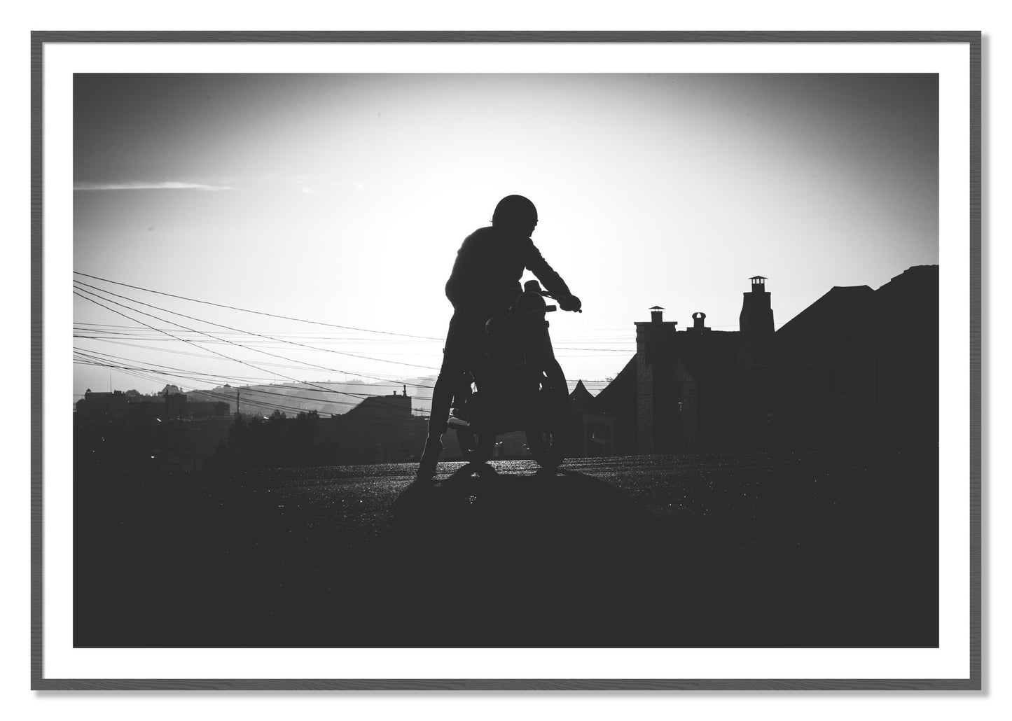 Framed photograph of Cafe Racer by Dylan Ozanich, Grey frame, Borders
