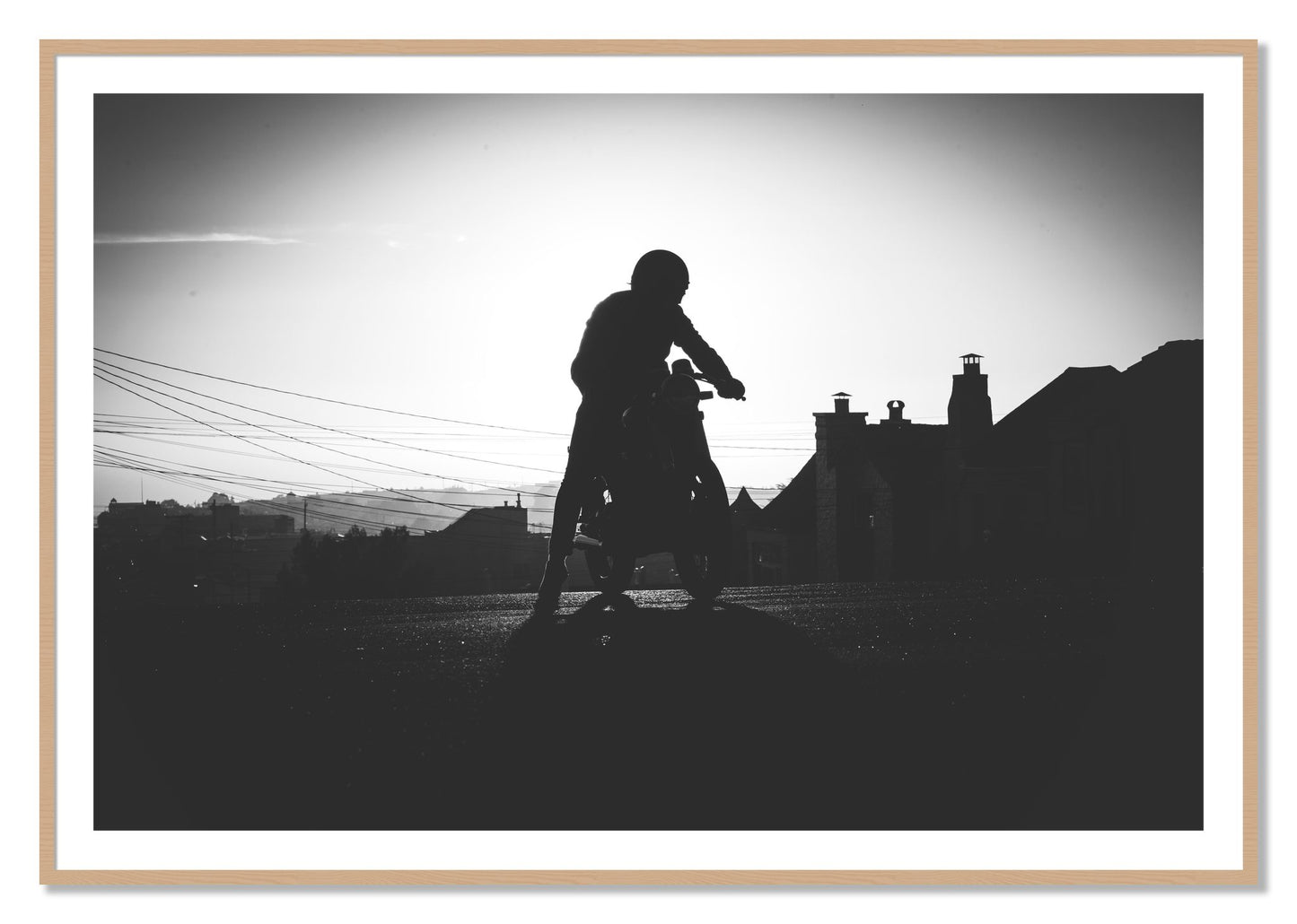 Framed photograph of Cafe Racer by Dylan Ozanich, Oak frame, Borders