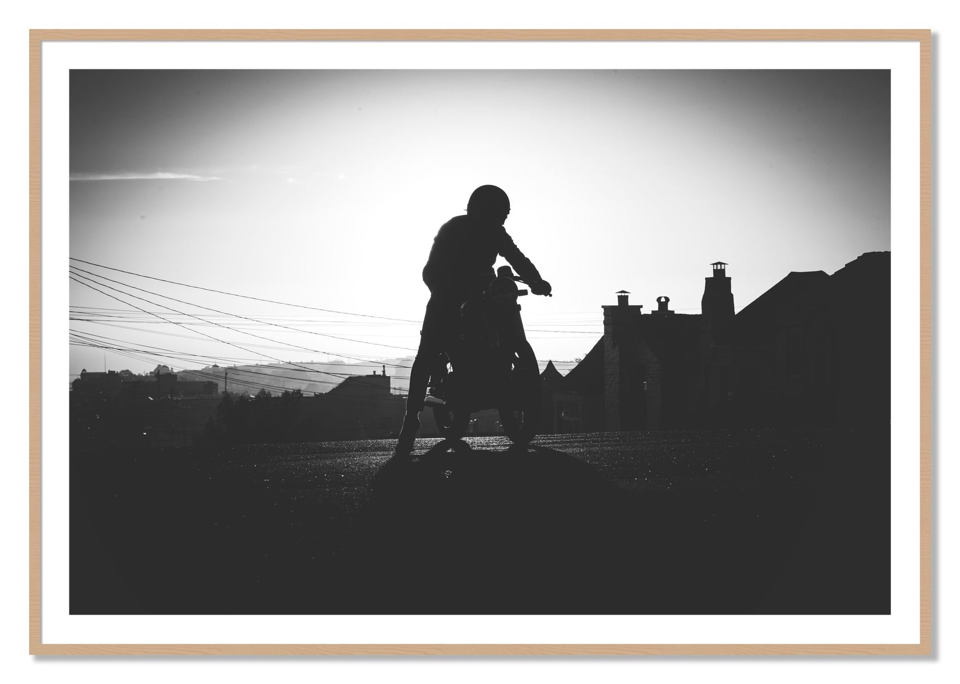 Framed photograph of Cafe Racer by Dylan Ozanich, Oak frame, Borders