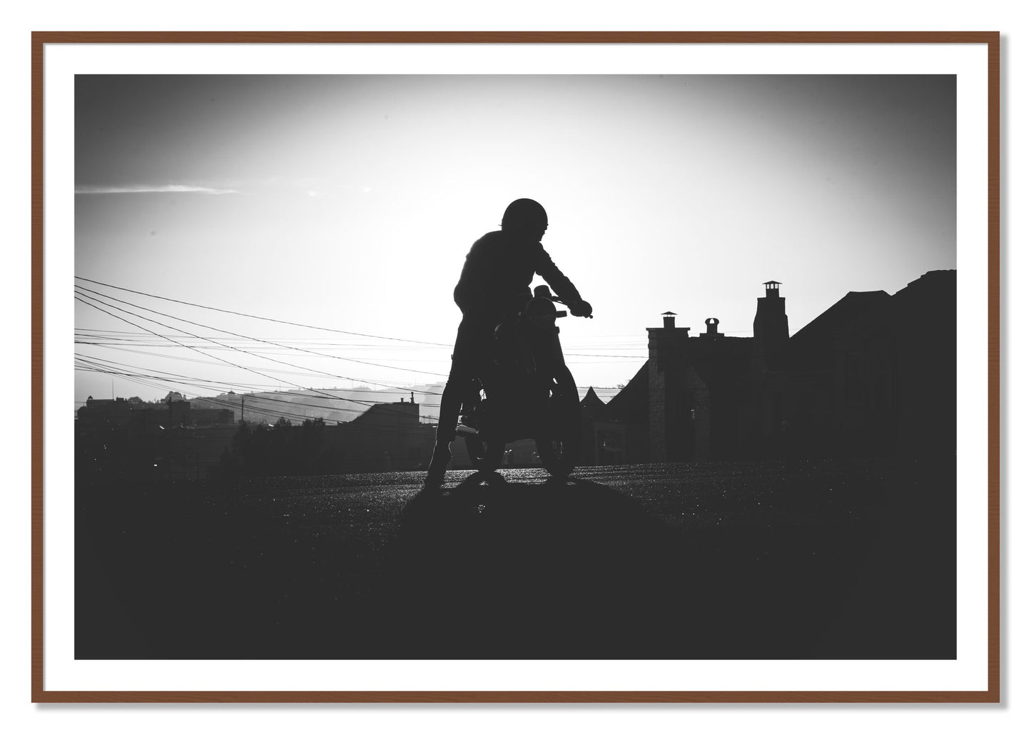 Framed photograph of Cafe Racer by Dylan Ozanich, Walnut frame, Borders