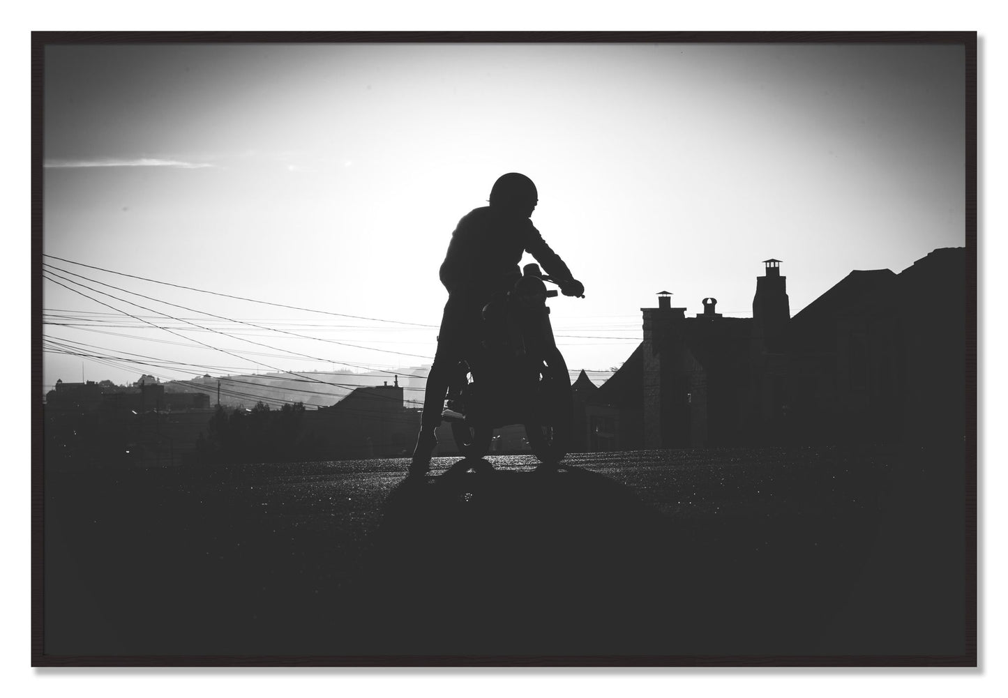 Framed photograph of Cafe Racer by Dylan Ozanich, Black Walnut frame, Full Bleed