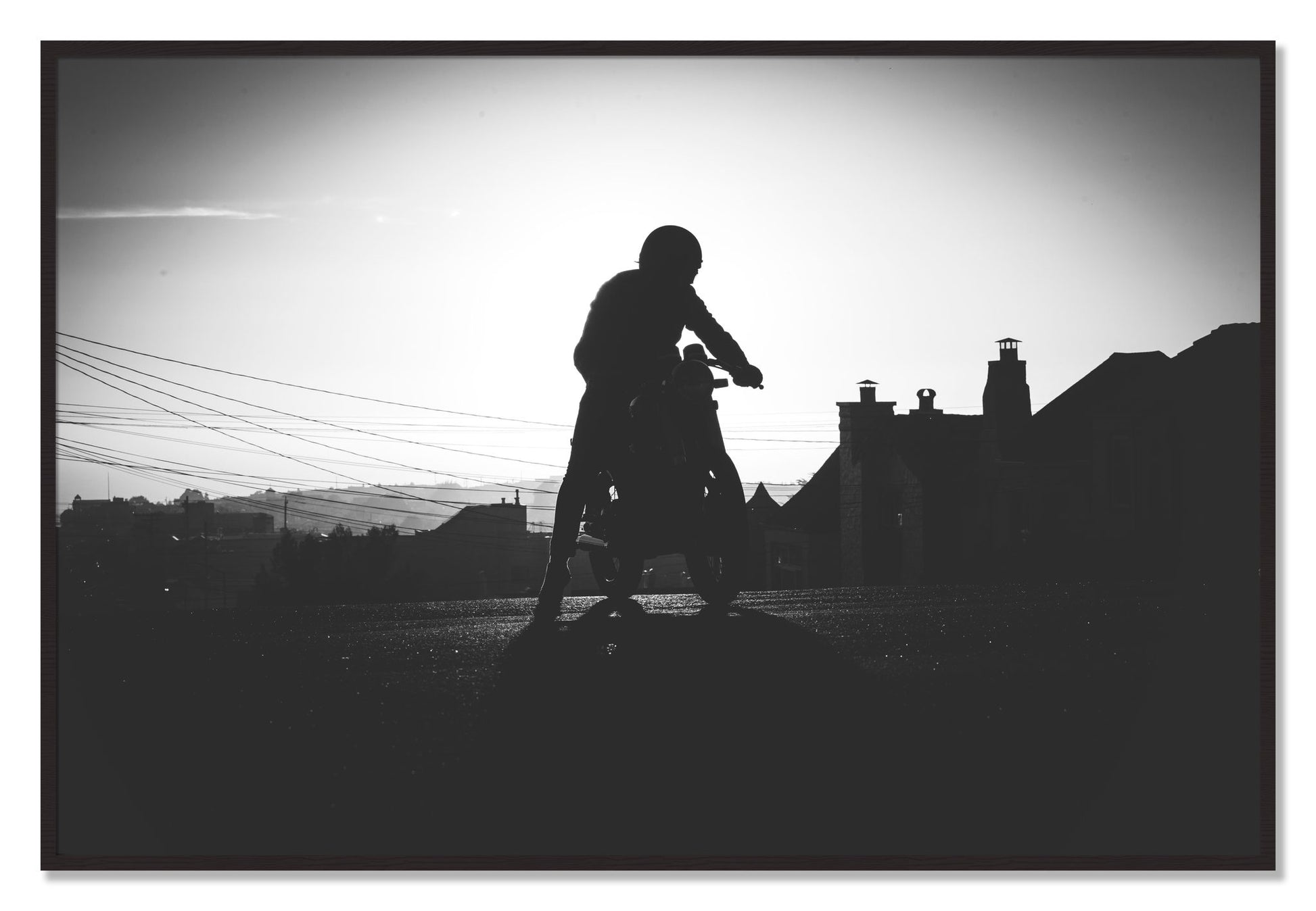 Framed photograph of Cafe Racer by Dylan Ozanich, Black Walnut frame, Full Bleed