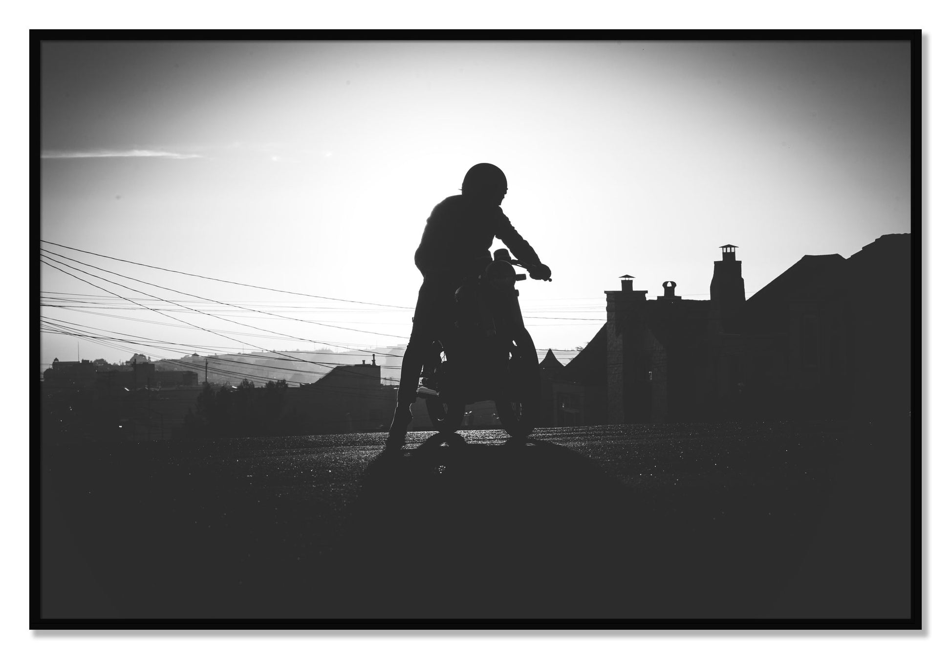 Framed photograph of Cafe Racer by Dylan Ozanich, Black frame, Full Bleed
