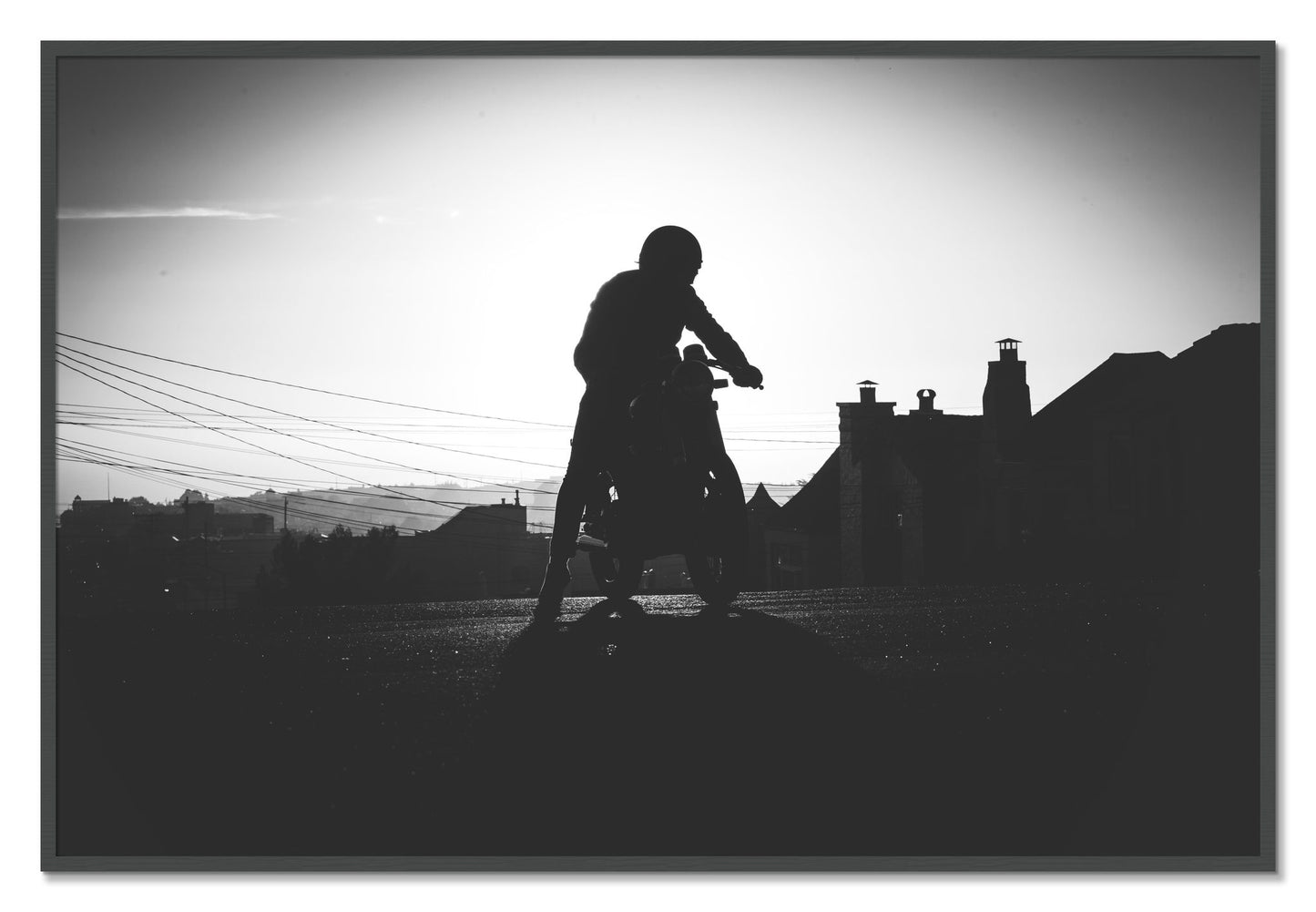 Framed photograph of Cafe Racer by Dylan Ozanich, Grey frame, Full Bleed