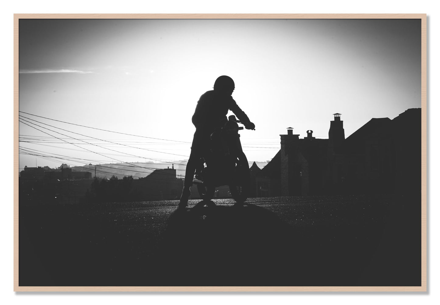 Framed photograph of Cafe Racer by Dylan Ozanich, Maple frame, Full Bleed