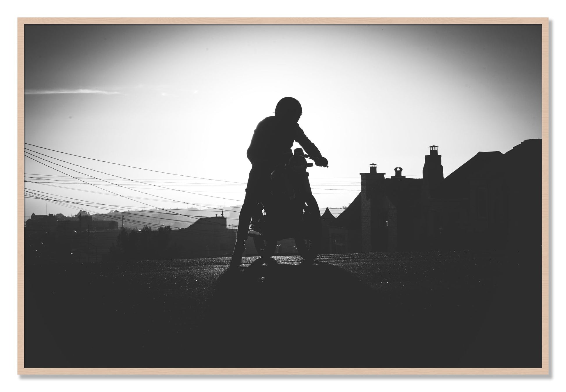 Framed photograph of Cafe Racer by Dylan Ozanich, Maple frame, Full Bleed