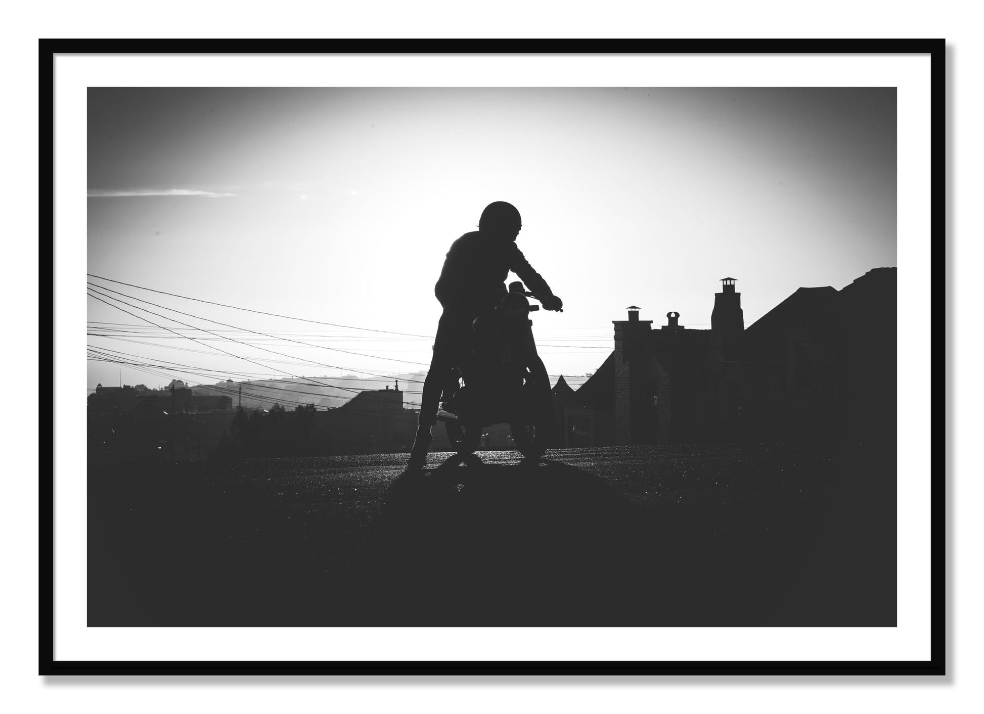 Framed photograph of Cafe Racer by Dylan Ozanich, Black frame, Borders
