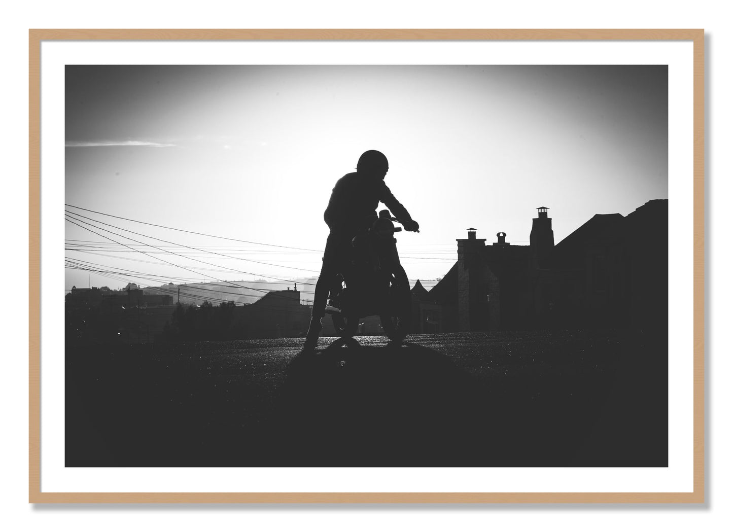 Framed photograph of Cafe Racer by Dylan Ozanich, Oak frame, Borders