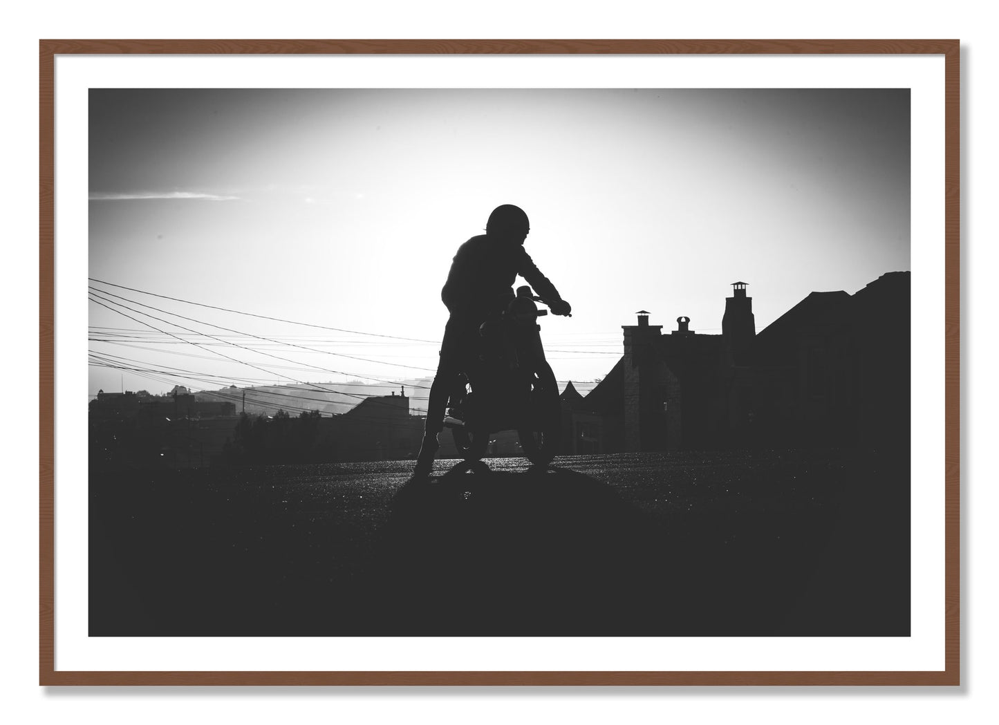 Framed photograph of Cafe Racer by Dylan Ozanich, Walnut frame, Borders