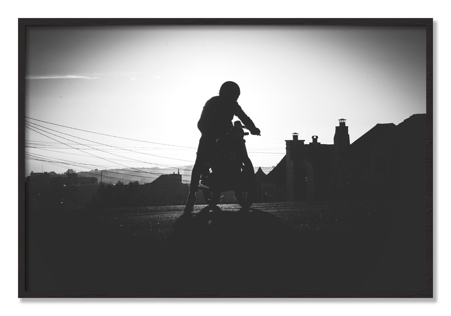 Framed photograph of Cafe Racer by Dylan Ozanich, Black Walnut frame, Full Bleed