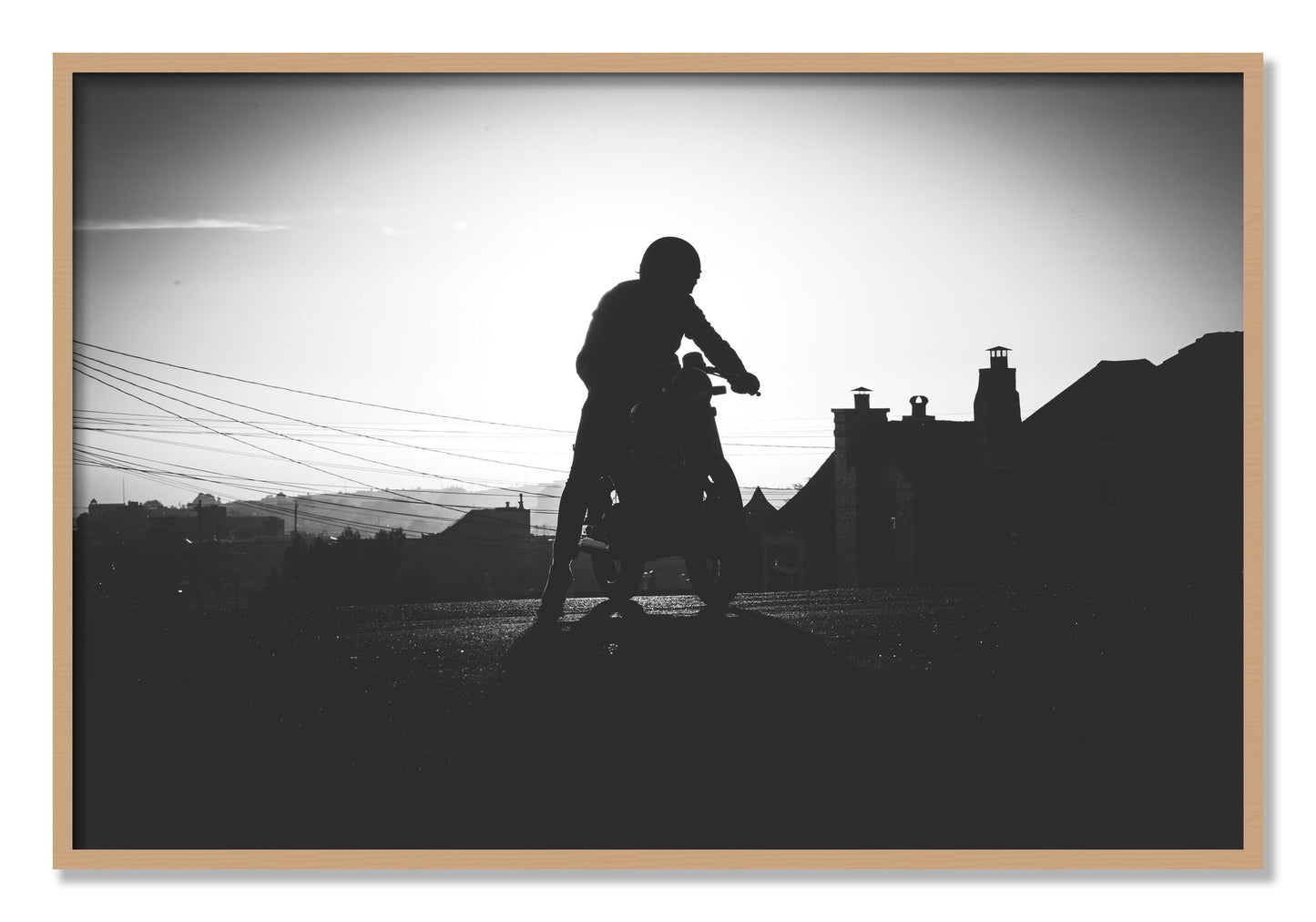 Framed photograph of Cafe Racer by Dylan Ozanich, Oak frame, Full Bleed
