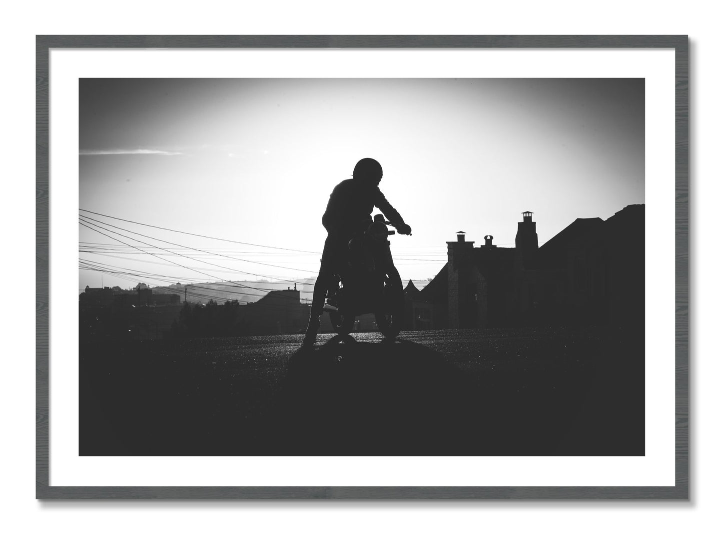 Framed photograph of Cafe Racer by Dylan Ozanich, Grey frame, Borders