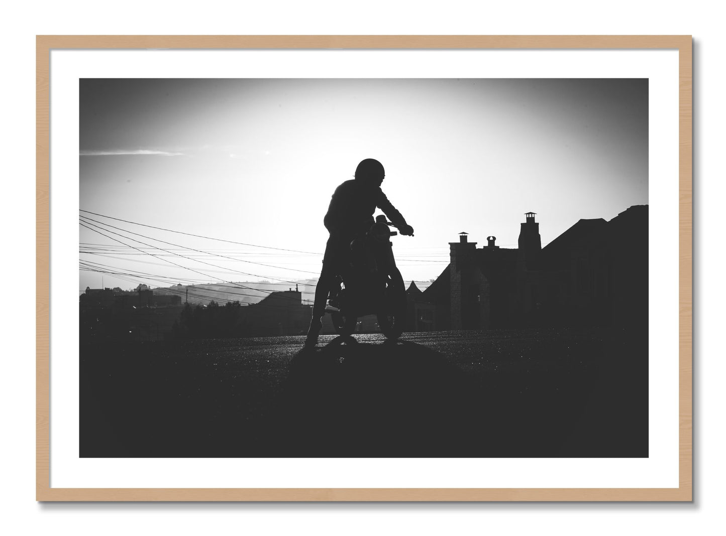 Framed photograph of Cafe Racer by Dylan Ozanich, Oak frame, Borders