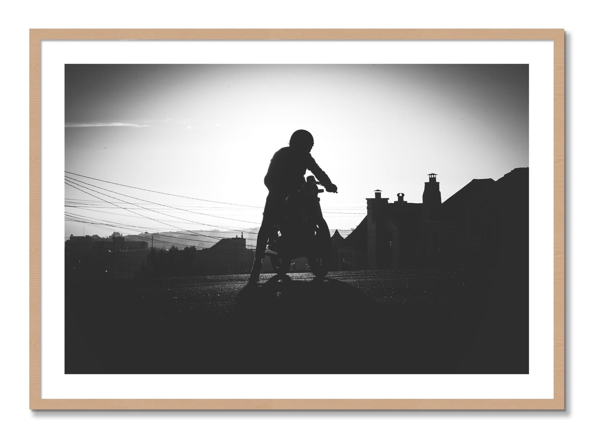 Framed photograph of Cafe Racer by Dylan Ozanich, Oak frame, Borders