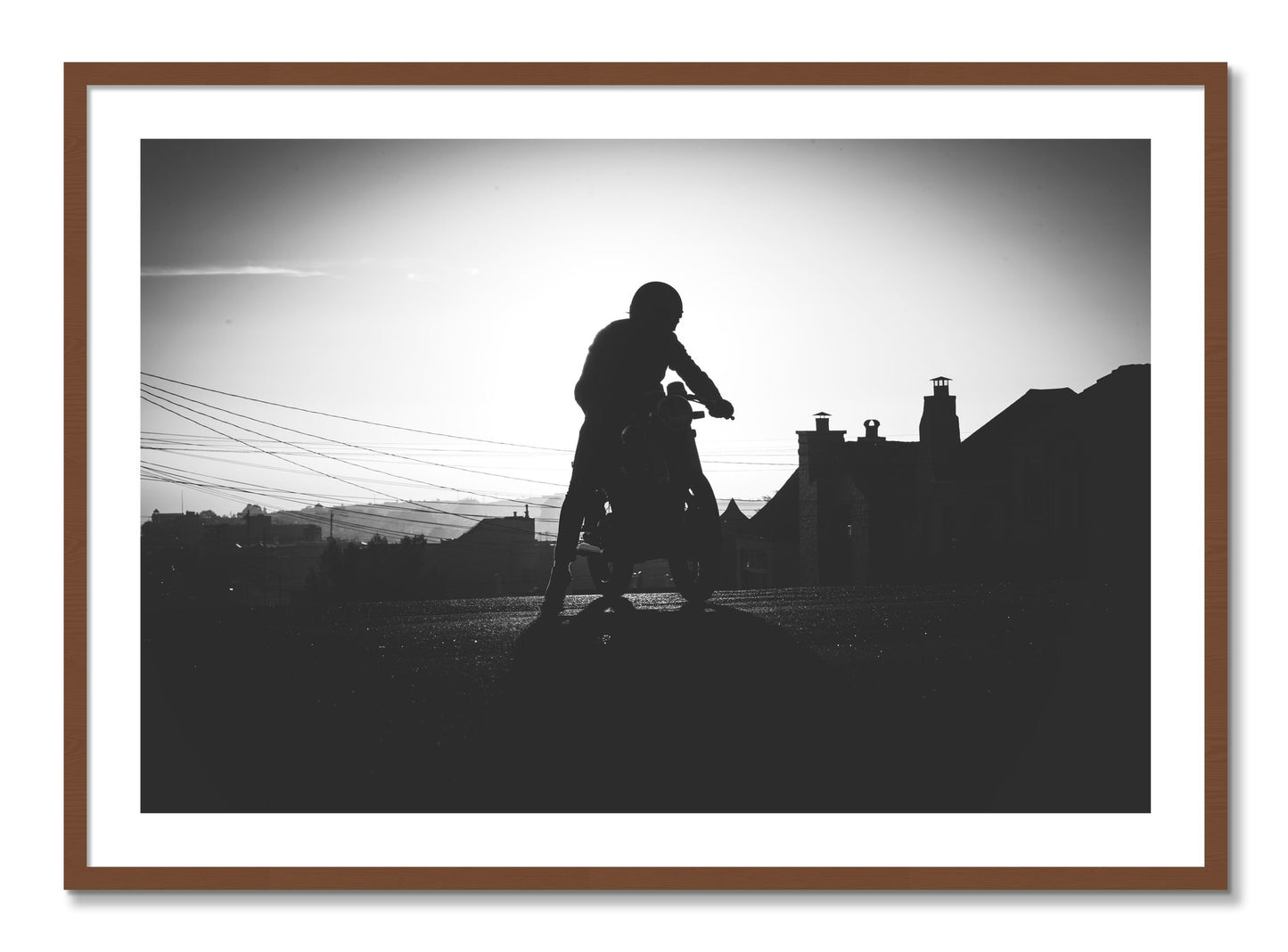 Framed photograph of Cafe Racer by Dylan Ozanich, Walnut frame, Borders