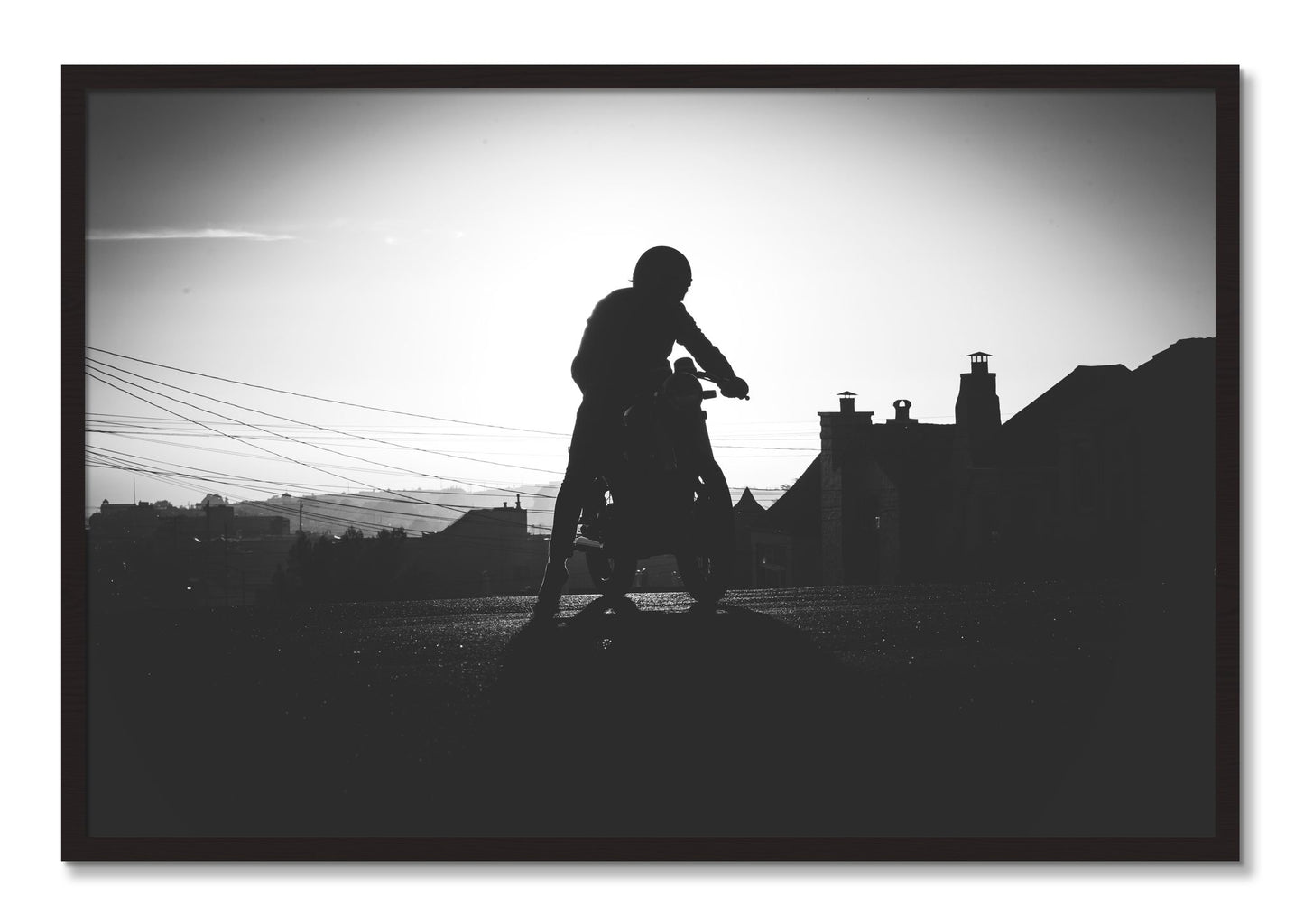 Framed photograph of Cafe Racer by Dylan Ozanich, Black Walnut frame, Full Bleed