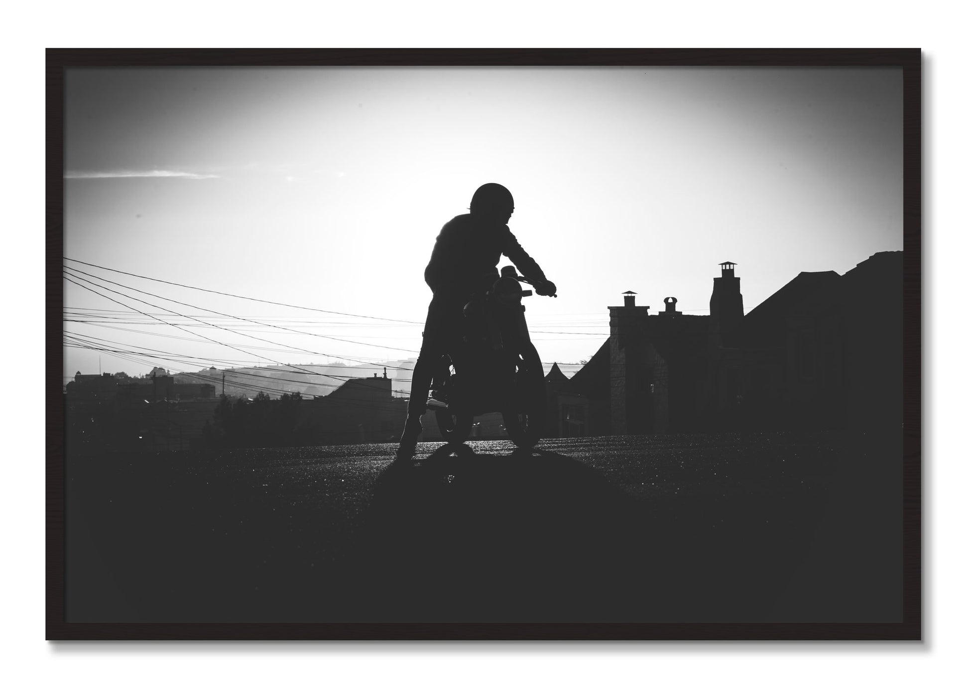 Framed photograph of Cafe Racer by Dylan Ozanich, Black Walnut frame, Full Bleed