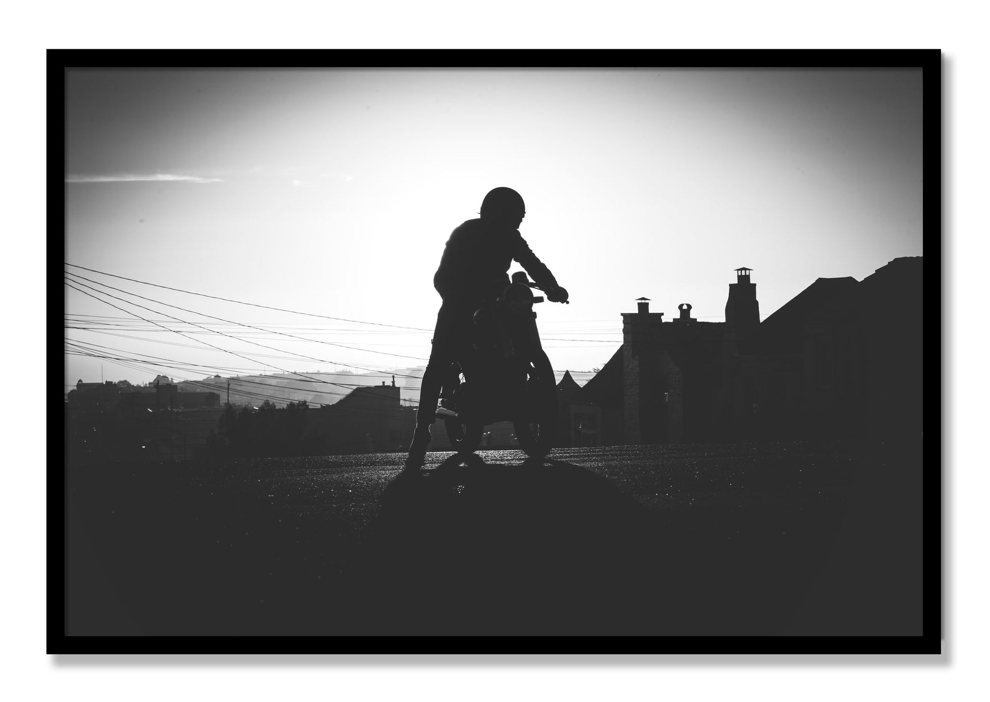 Framed photograph of Cafe Racer by Dylan Ozanich, Black frame, Full Bleed