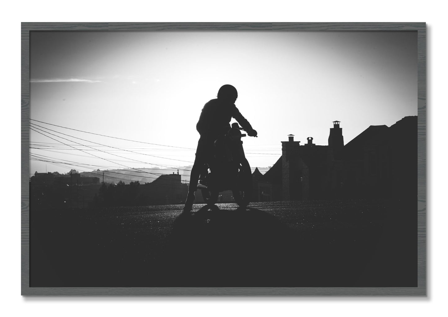 Framed photograph of Cafe Racer by Dylan Ozanich, Grey frame, Full Bleed