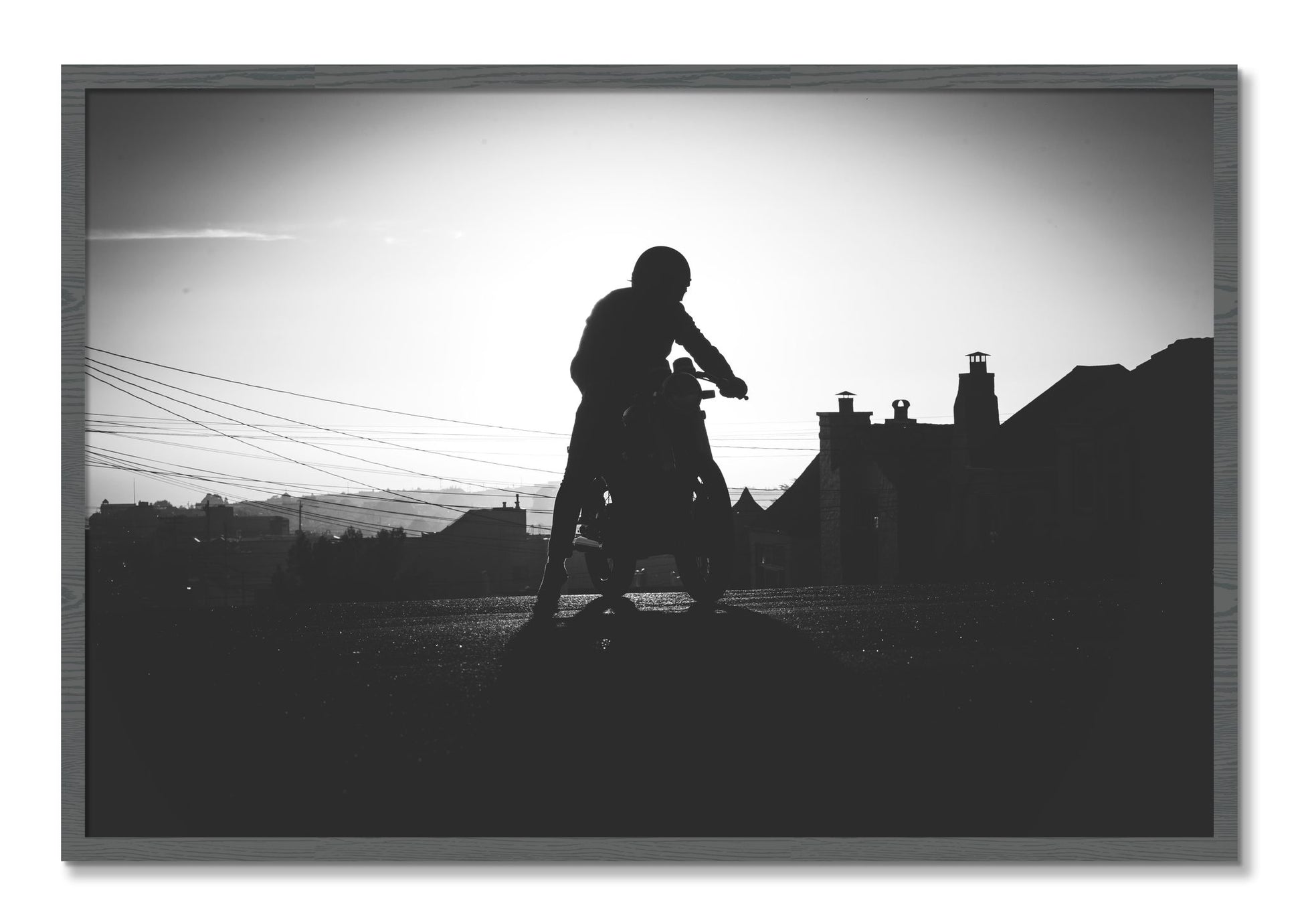 Framed photograph of Cafe Racer by Dylan Ozanich, Grey frame, Full Bleed