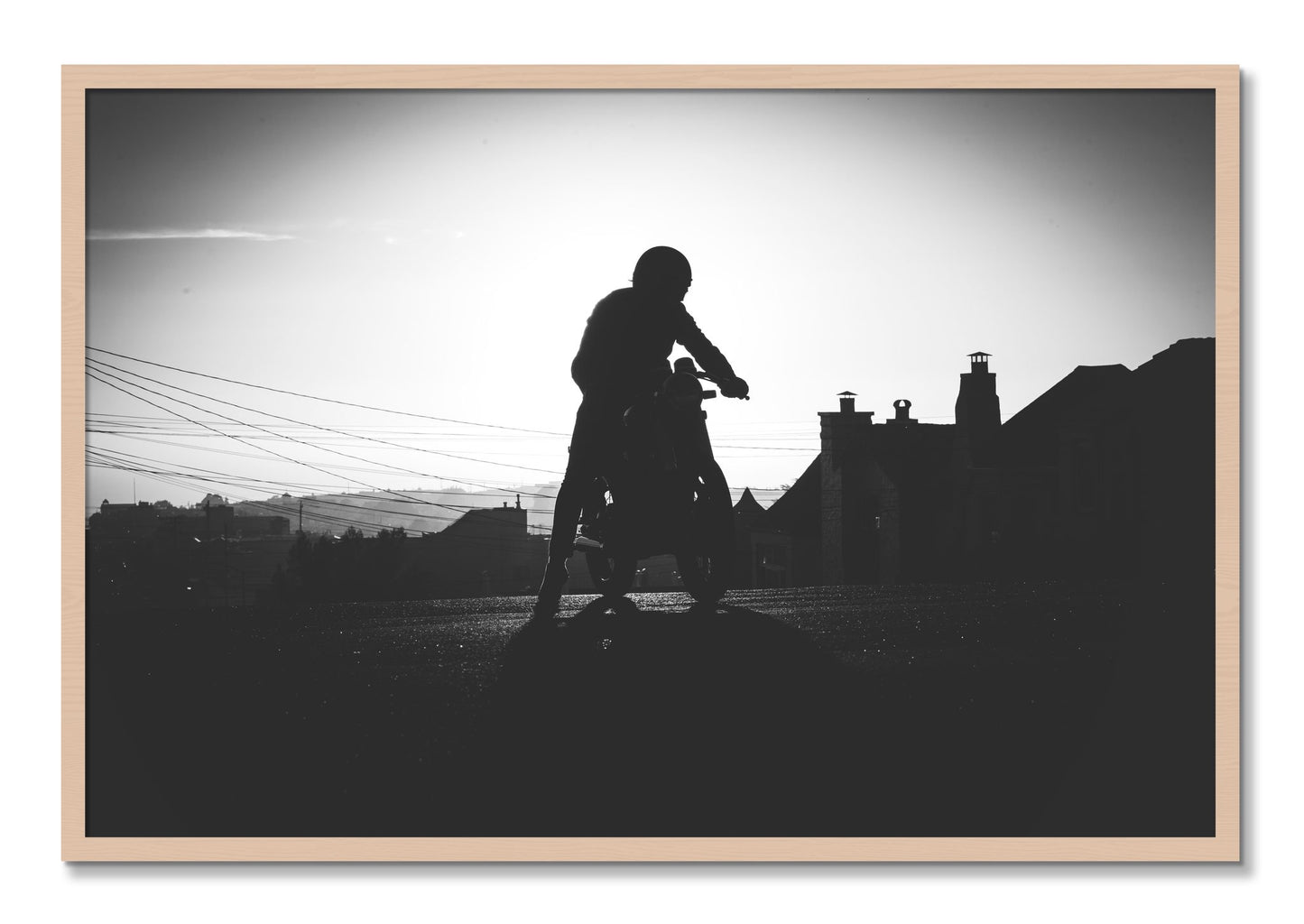 Framed photograph of Cafe Racer by Dylan Ozanich, Maple frame, Full Bleed