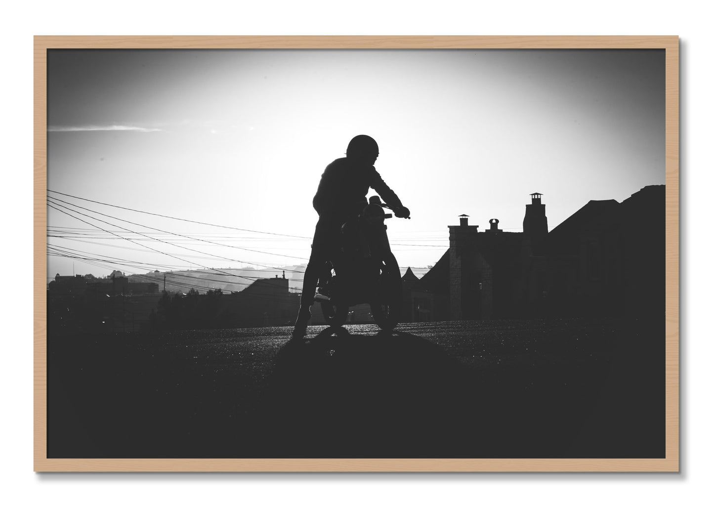 Framed photograph of Cafe Racer by Dylan Ozanich, Oak frame, Full Bleed