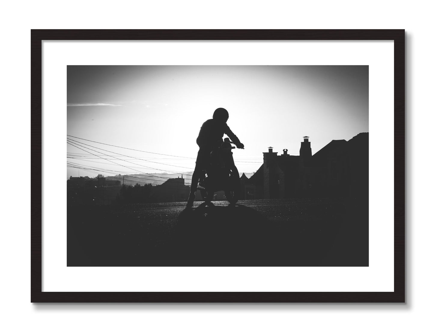 Framed photograph of Cafe Racer by Dylan Ozanich, Black Walnut frame, Borders