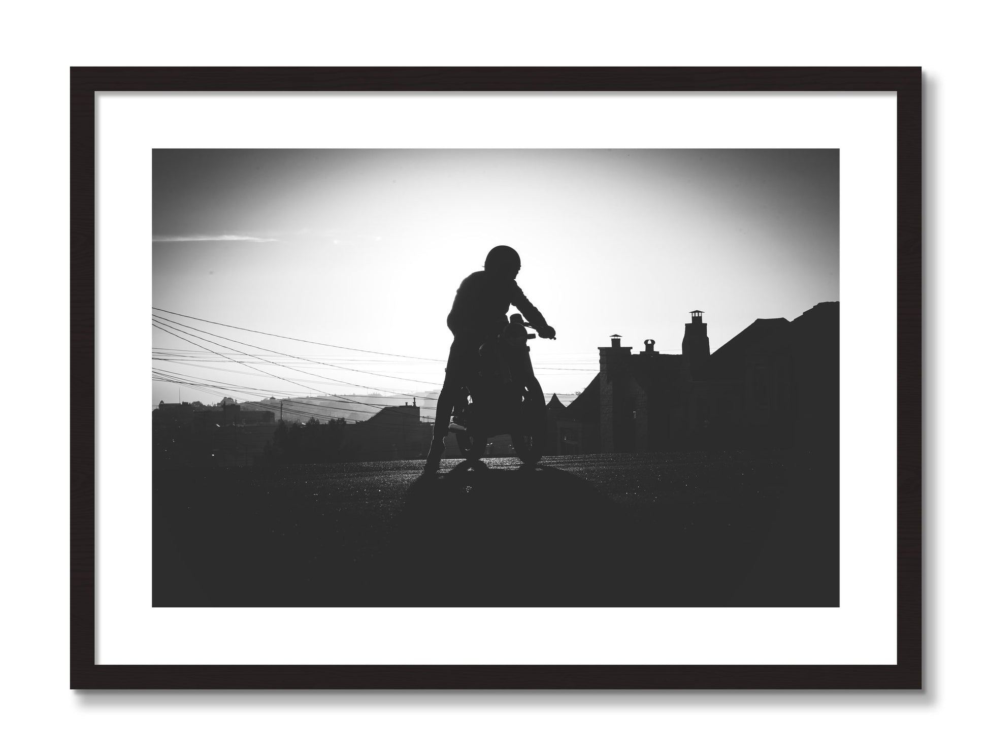 Framed photograph of Cafe Racer by Dylan Ozanich, Black frame, Borders