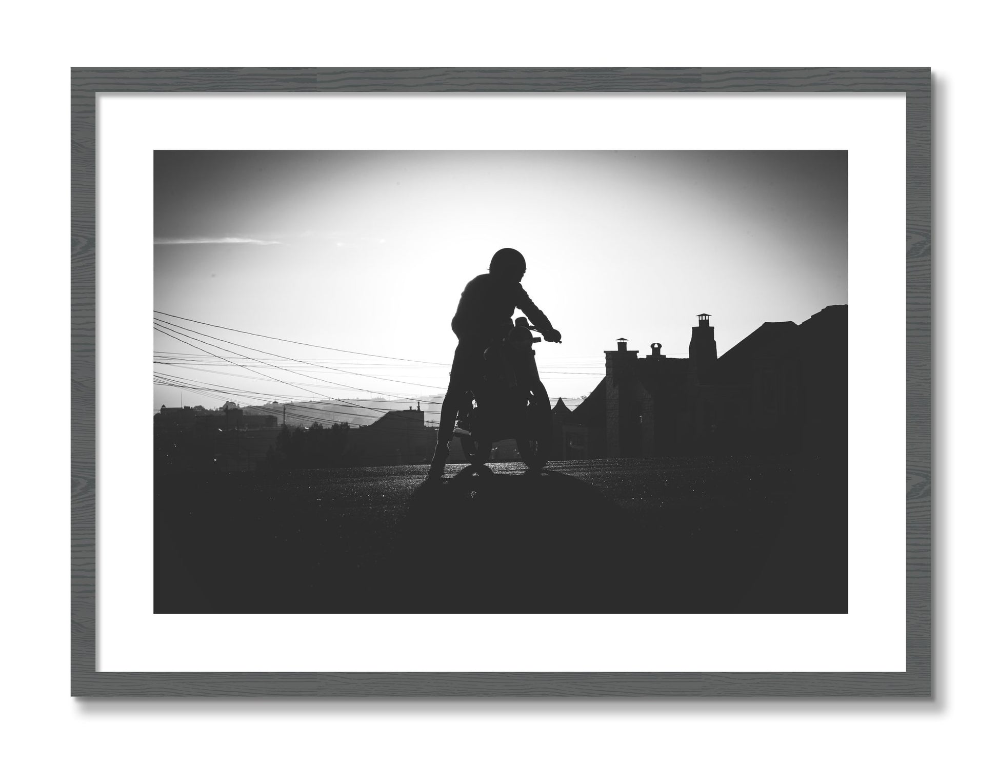 Framed photograph of Cafe Racer by Dylan Ozanich, Grey frame, Borders
