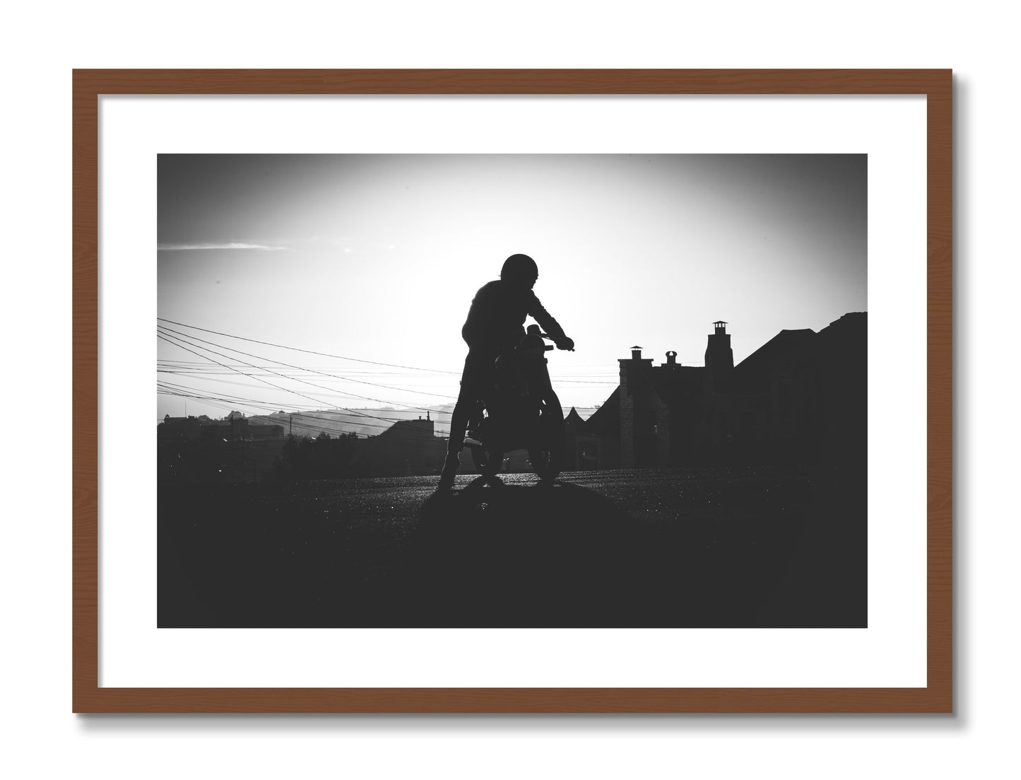 Framed photograph of Cafe Racer by Dylan Ozanich, Walnut frame, Borders