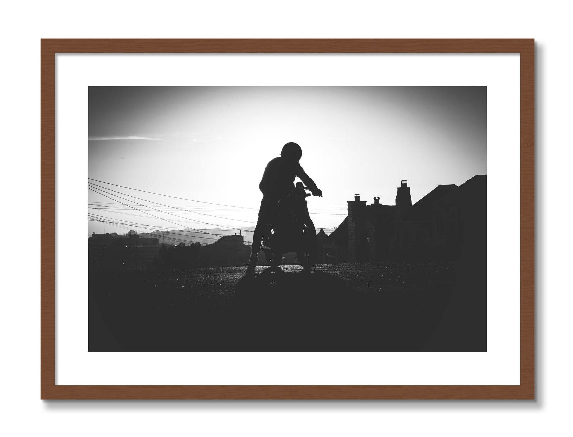 Framed photograph of Cafe Racer by Dylan Ozanich, Walnut frame, Borders