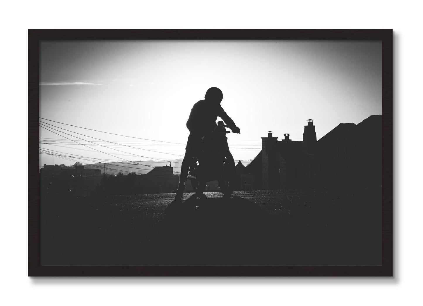 Framed photograph of Cafe Racer by Dylan Ozanich, Black Walnut frame, Full Bleed