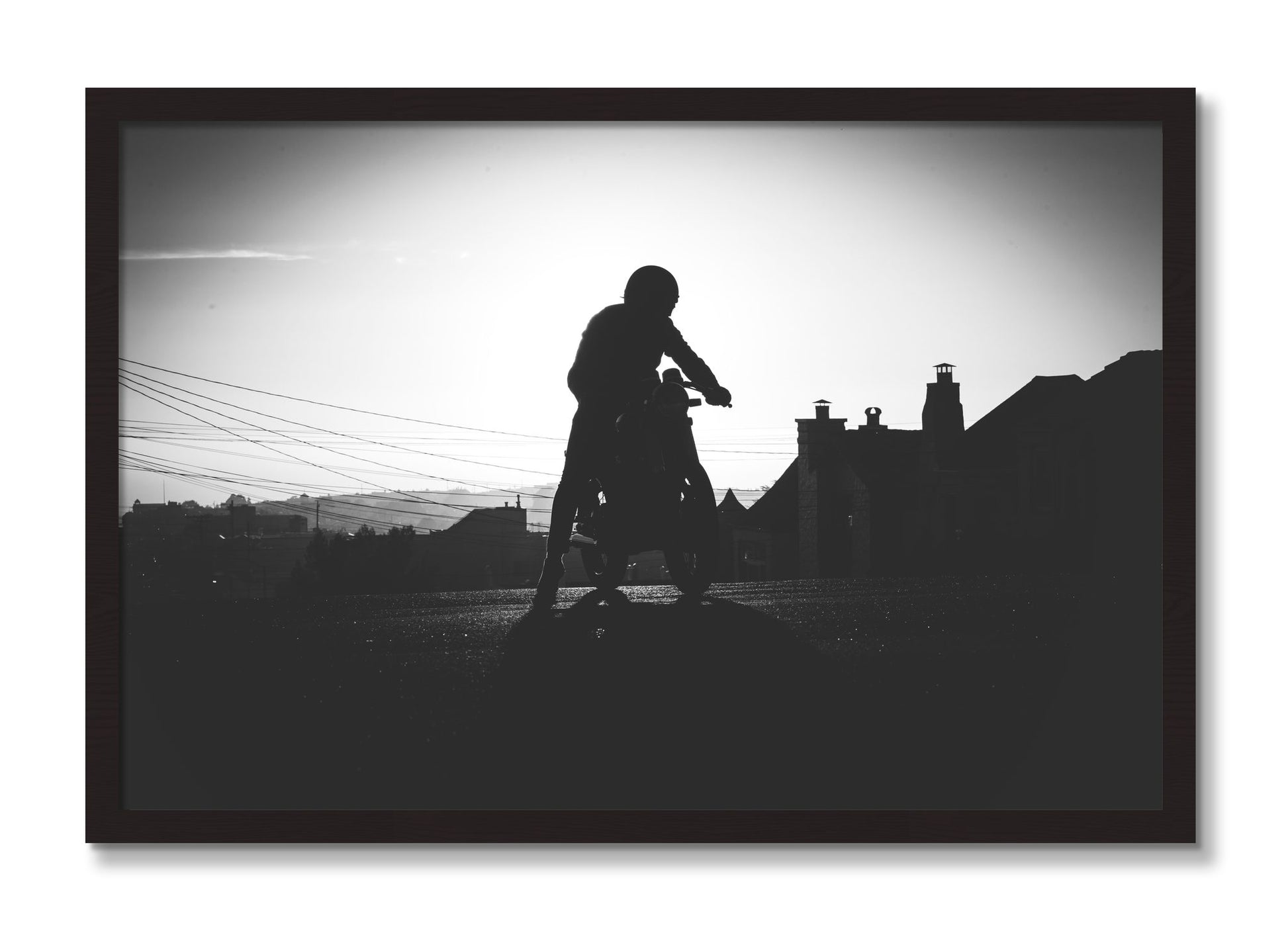 Framed photograph of Cafe Racer by Dylan Ozanich, Black Walnut frame, Full Bleed