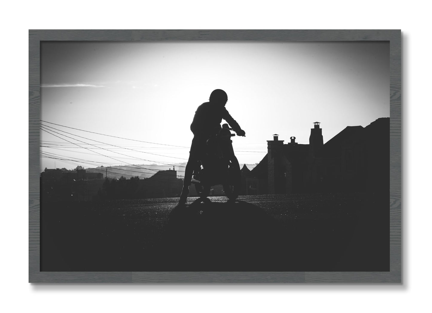 Framed photograph of Cafe Racer by Dylan Ozanich, Grey frame, Full Bleed