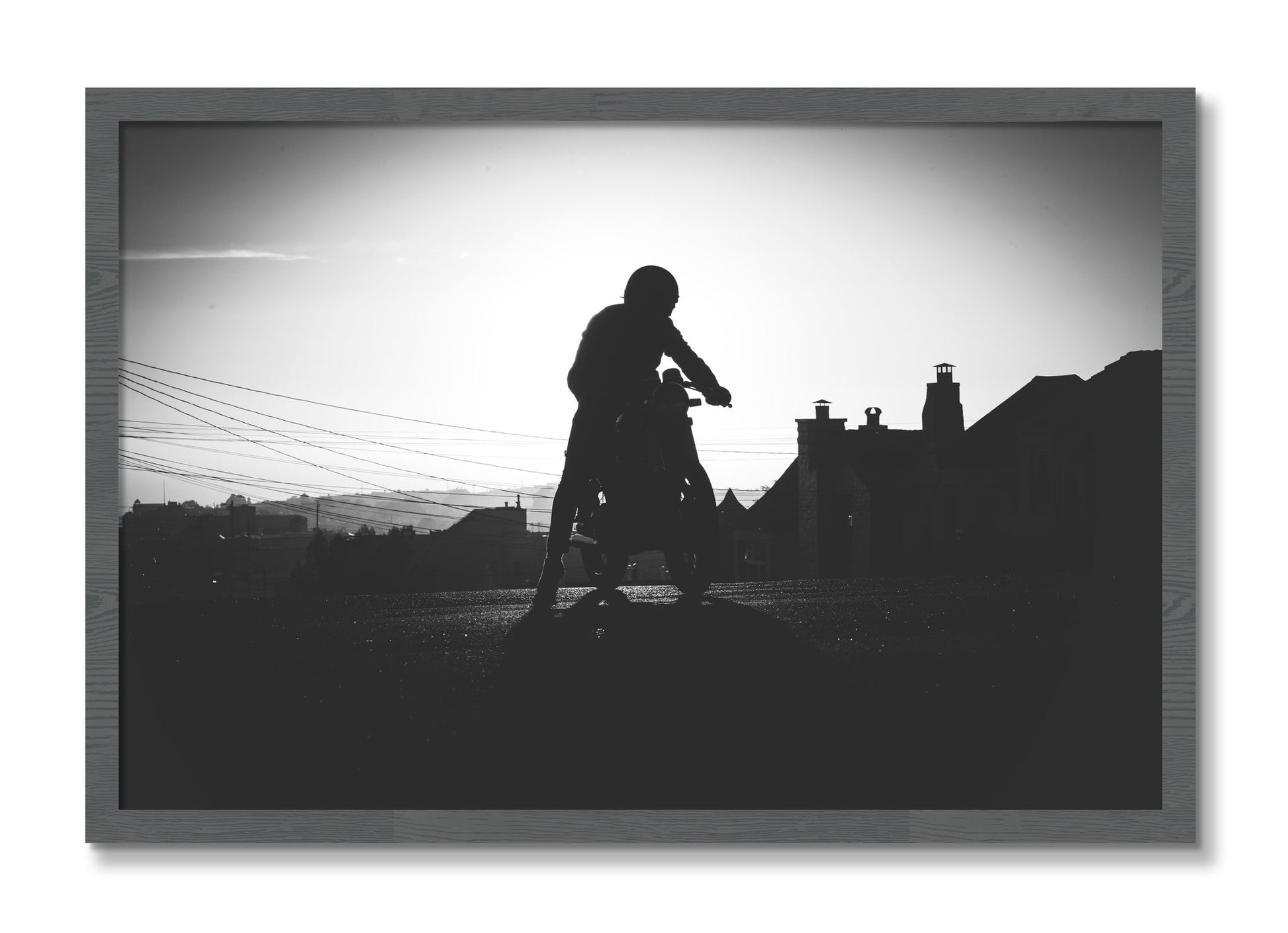 Framed photograph of Cafe Racer by Dylan Ozanich, Grey frame, Full Bleed
